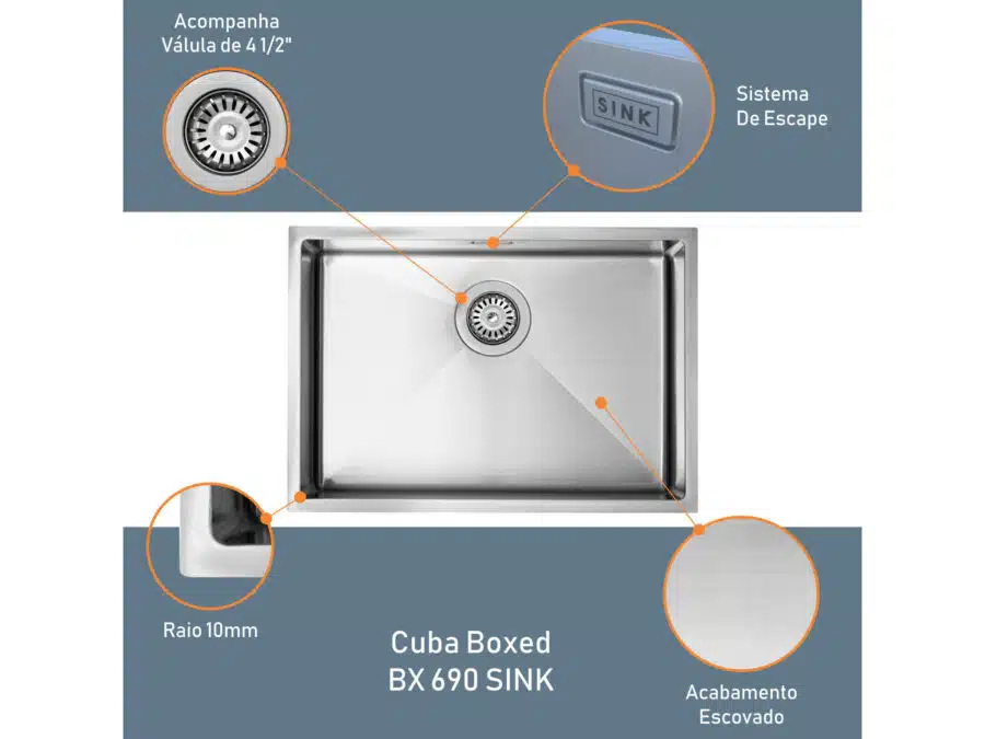 Cuba Boxed BX 690 650x370x200 Embutir/Sobrepor SINK - Image 3