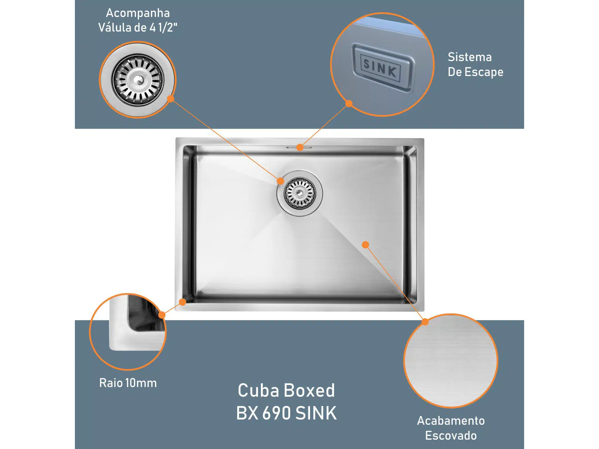 Cuba Boxed BX 690 650x370x200 Embutir/Sobrepor SINK - Imagem 3