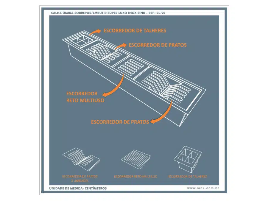Calha Úmida Inox 1085x190x140mm Escovada Com Acessórios Sink - Image 5