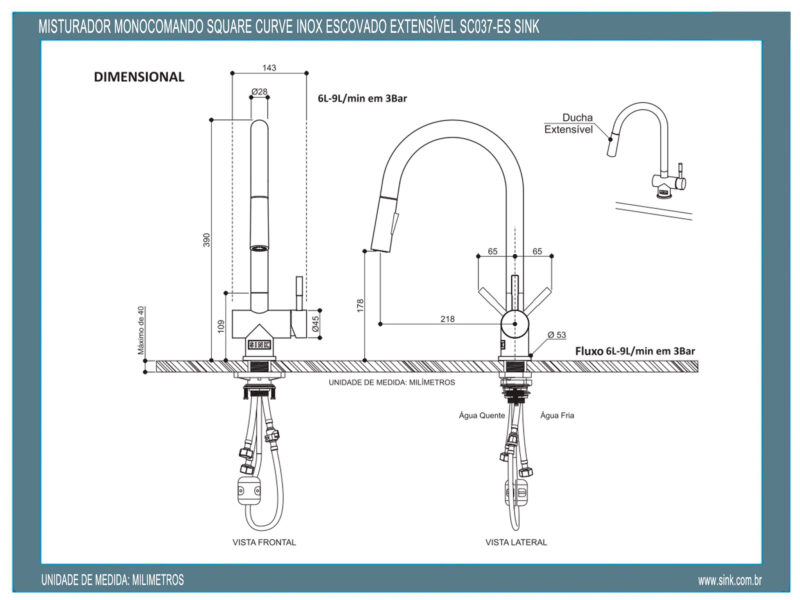 Misturador Monocomando Square Curve Inox Escovado LN037-ES Sink