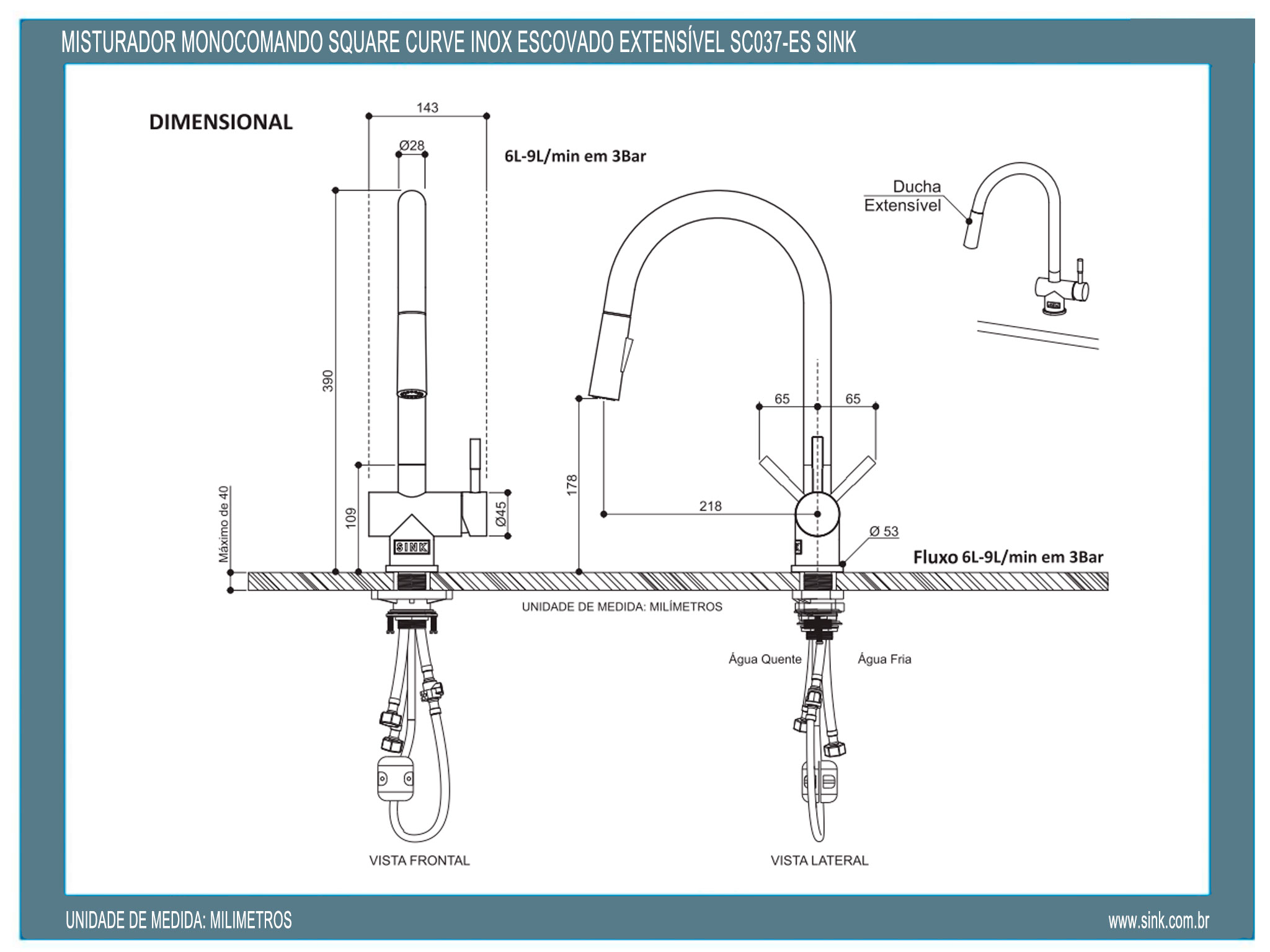 Misturador Monocomando Square Curve Inox Escovado LN037-ES Sink